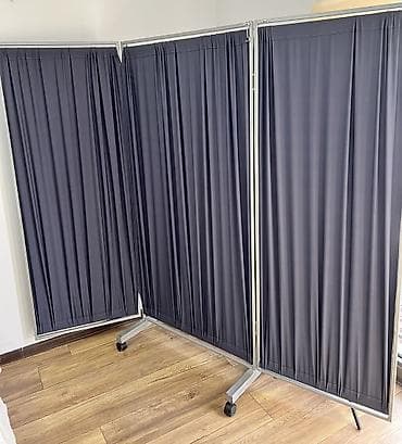 железные перегородки: Ширма, перегородка Материал: Ткань, Колличество секций: 3, На колесиках, Другое назначение — 2