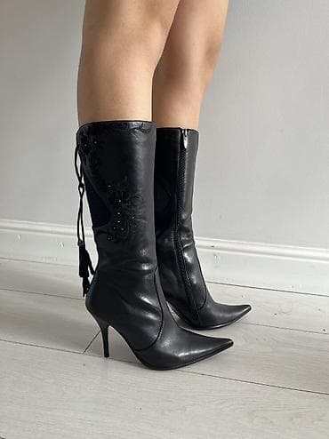 ботильоны: Женские высокие полусапоги/сапоги-ботильоны на шпильке. - Цвет — 1