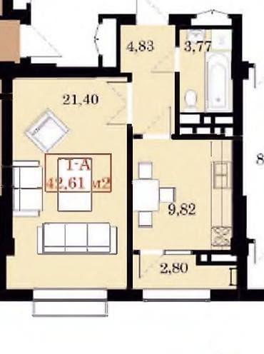 ихлас ждал: 1 комната, 42 м², Элитка, 9 этаж, Готовая ПСО (под самоотделку) — 1