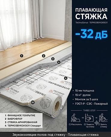 🔇 Плавающая стяжка — подложка ТермоЗвукоИзол 15мм | 32 дБ | Быстрый