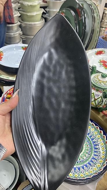 посуда набор: Черные сервировочные тарелки/блюда из меламина - Форма: прямоугольные — 3