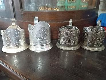 парикмахерский стул: Набор из 4 подстаканников из металла (серебристый тон), классические — 1