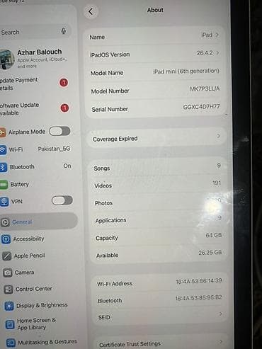 Планшет, Apple, память 64 ГБ, 8" - 9", Wi-Fi, Классический цвет - Серебристый