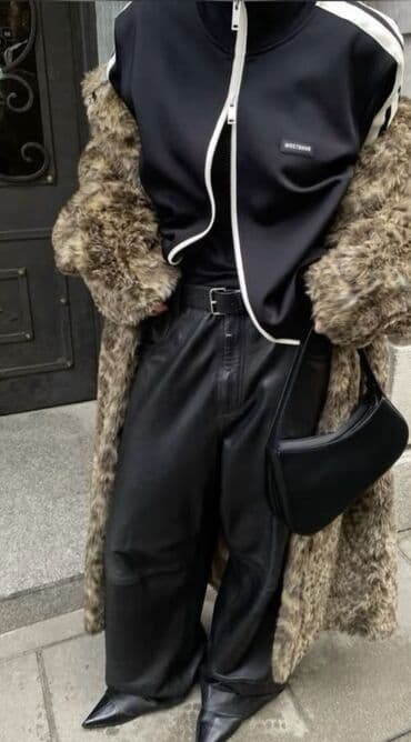 черные джинсы женские: Брюки Широкие, Экокожа, L — 6