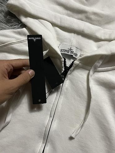 Толстовки: Худи на молнии Stone Island, белое - Классический крой с капюшоном на — 5
