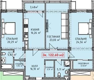 pro group: 3 комнаты, 122 м², АУЦА Элитка, 2 этаж, ПСО (под самоотделку) — 2