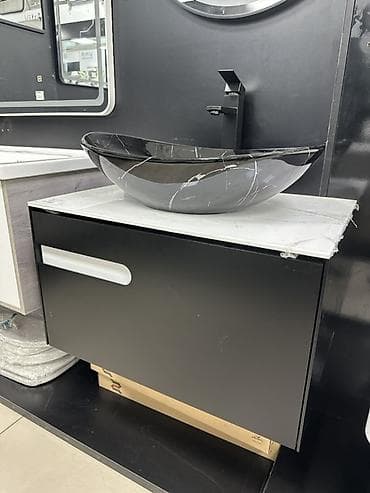 туалетный столики: Тумба для ванны, С раковиной, Другой материал, цвет - Черный — 1