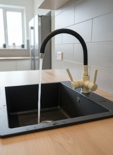 шланг гофрированный: Смеситель для кухни с гибким изливом. - Тип: однорычажный смеситель - — 1