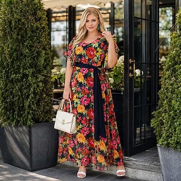 Повседневное платье, Лето, Длинная модель, Шифон, Сарафан, XL, 2XL