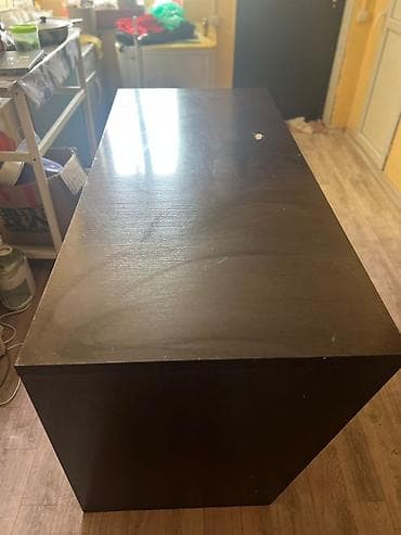 стол с тумбочкой: Офисный стол, Б/у, Нерегулируемый, цвет - Коричневый, Прямоугольный, ЛДСП, Самовывоз — 2