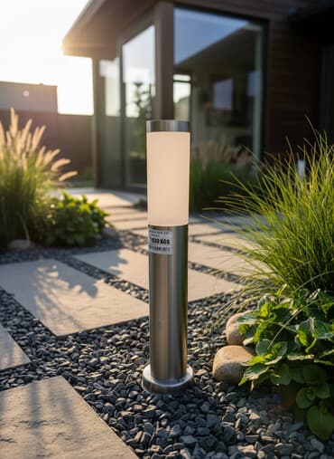 светильники для сада на солнечных батареях: Цилиндрический садовый светильник-столбик из нержавеющей стали с — 1