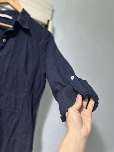 slim patch: Платье-рубашка темно-синего цвета - Длина миди, низ со скругленными — 3