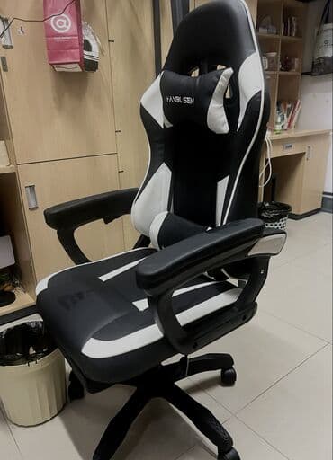 кресло офисная: Игровое кресло, Новый, С колесиками, цвет - Черный, Экокожа — 3