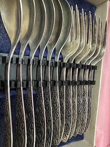 Идиш-аяк: Новый мельхиоровый набор состоящий из 6и ложек и 6и вилок — 5