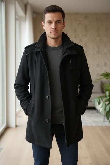 палто: Мужское пальто, XL, Zara, Б/у, цвет - Черный, Самовывоз — 1