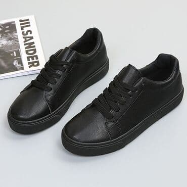 рабочий обув: Черные унисекс кеды в минималистичном стиле - Материал верха: гладкая — 2