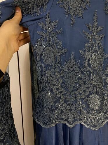 коктейльное платье синего цвета: Бальное платье, Длинная модель, цвет - Голубой, L, В наличии — 9