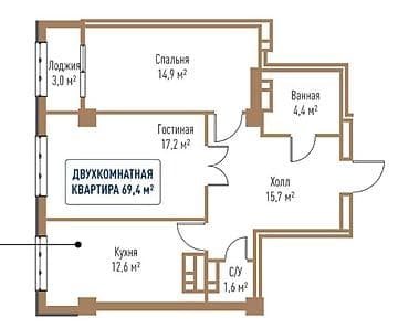 seven: 2 комнаты, 69 м², Элитка, 11 этаж, Готовая ПСО (под самоотделку) — 1