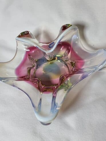 Вазы: Bohemia, художественное стекло КАНФЕТНТЦА РЕДКАЯ С БЕЛОЙ КАЙМОЙ, 9 — 9