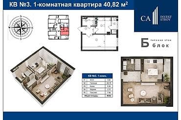 Кыймылсыз мүлк: 1 бөлмө, 41 м², Элитка, 8 кабат, Даяр ПСО (өзү оңдоп түзөтүп бүтүү үчүн) — 3