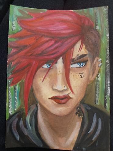 купить салют в бишкеке: Картина ручной работы «Портрет с алыми волосами» - Техника: гуашь — 2