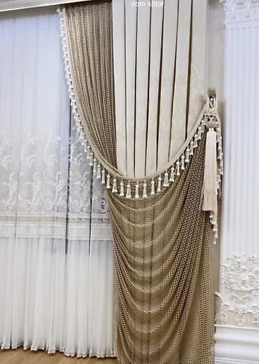 fabric case: Комплект штор, Сатин, С кистями, Готовое изделие, Для спальни — 2