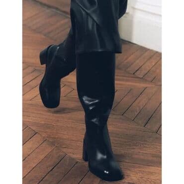 обувь 26 размер: Носила пару раз. Высокие женские сапоги из чёрной гладкой эко-кожи с — 6