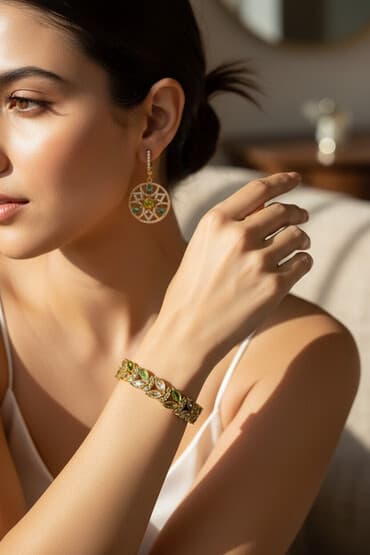 Набор украшений: серьги и браслет с кристаллами - Состав: подвесные