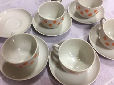 ДУЛЁВО! 2 сервиза! Сервантное хранение! В горошек-5 чашек+6 блюдец
