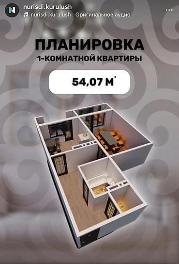 ош комнаты: 1 комната, 54 м², Элитка — 1