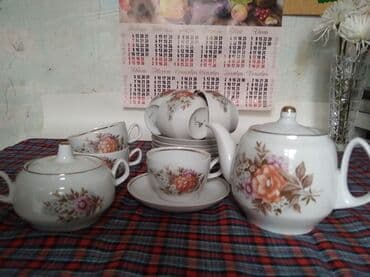 чайные сервиз: СЕРВИЗ НОВЫЙЧАЙНЫЙ ФАРФОРОВЫЙСССР, 8-чашек с блюдцем, Чайник и — 2
