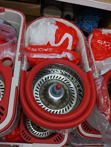 ведро с отжимом: Ведро с центрифугой для отжима швабры (spin-mop bucket), красно-белое — 1