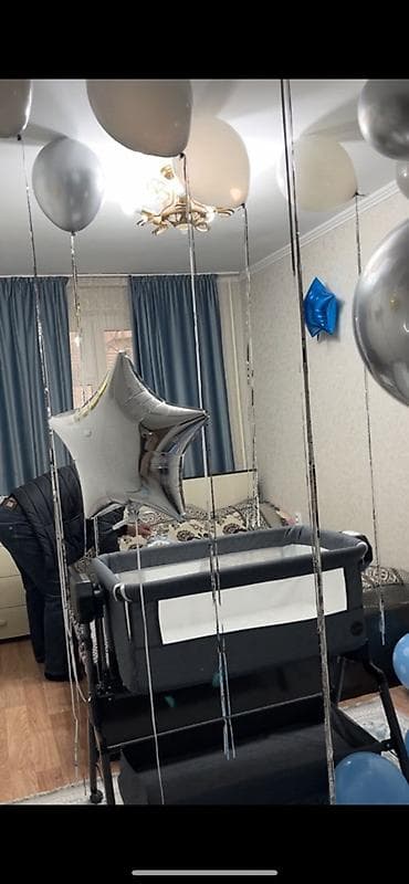 Детские электрокары: Детская приставная кроватка, С колесиками, цвет - Серый — 3