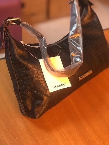 Сумка Mango, модель на плечо/подмышку (hobo). - Цвет: чёрный. -