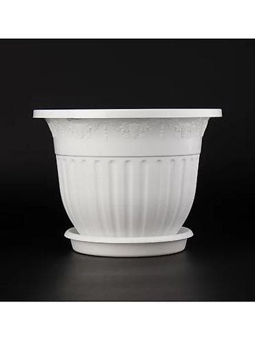 Бөлмө өсүмдүктөрү: Большой пластиковый белый цветочный горшок с поддоном объём 25л . - — 2