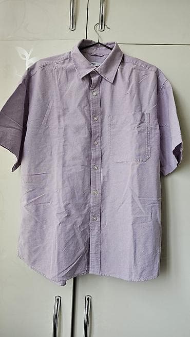 Рубашки: Рубашка мужская с коротким рукавом, сиреневого цвета. - Классический — 1