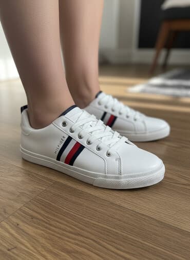 женская модельная обувь больших размеров: Женские белые кеды Tommy Hilfiger с низким профилем. Привезены из США — 1