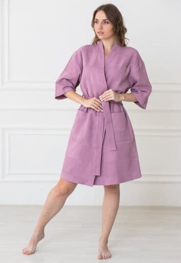 домашние халаты больших размеров: Халат, Вафли кездеме, Туркия, XS, S, L — 11