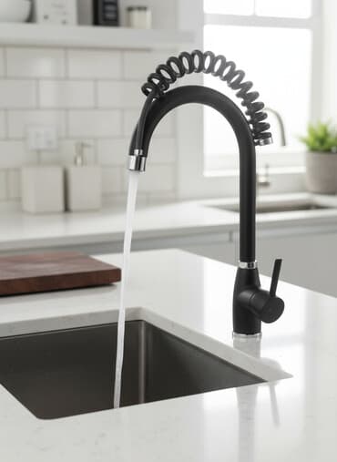 смисители: Кухонный смеситель с высоким гибким изливом - Цвет: матовый чёрный с — 1