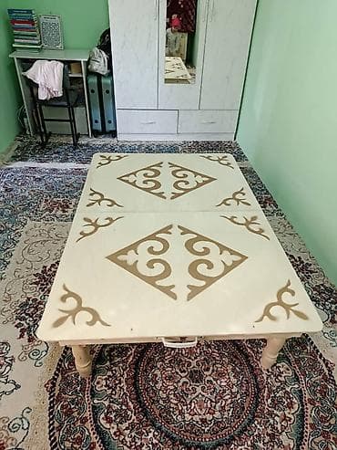 детский письменный стол со стулом: Национальный кыргызский стол, Раскладной, Дерево, цвет - Бежевый — 8