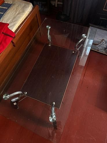стеклянный обеденный стол: Журнальный стол с прозрачной стеклянной столешницей - Материал — 2