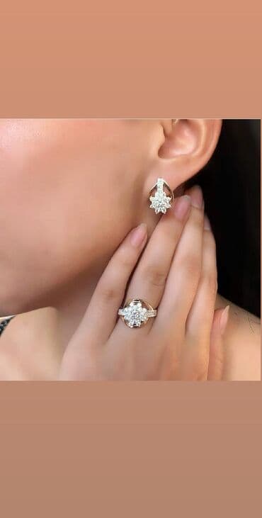 свадебные наборы ручной: Серебро под золото 925 пробы Очень красивый и нежный Набор Камни — 2