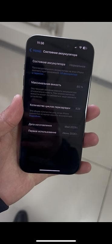 IPhone 15 Pro, 256 ГБ, Black Titanium, Кабель, 85 %