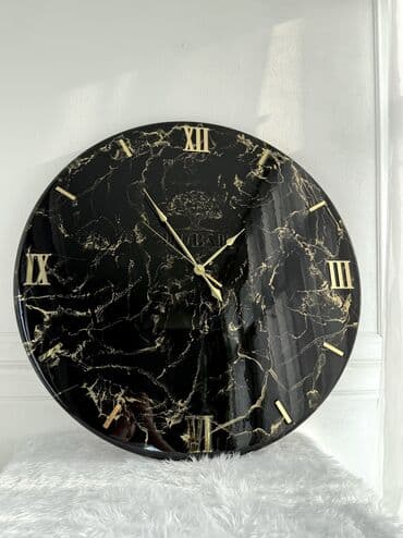 Настенные часы ручной работы на заказ в стиле «черный мрамор» с