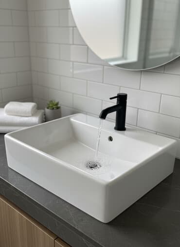 раковина с пьедесталом: Раковина для ванной, Квадратная форма, Материал: Керамика — 1