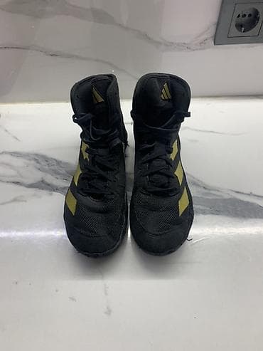 Мужская обувь: Борцовки Adidas Adizero черные с золотыми полосами. - Высокий силуэт — 3
