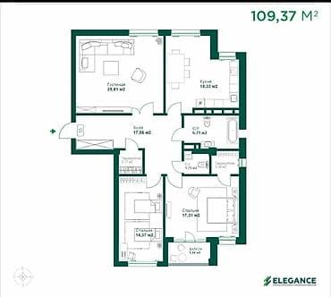 110: 3 комнаты, 110 м², Кок-Жар мкр 12 этаж, Евроремонт — 7