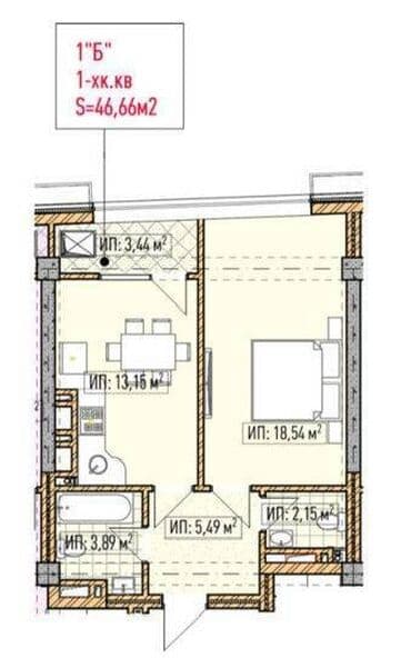1 комната, 47 м², Элитка, 9 этаж, ПСО (под самоотделку)