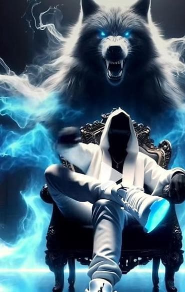 св: Постер/арт “Темный трон и дух волка” - Яркий фэнтези-арт с неоновыми — 1