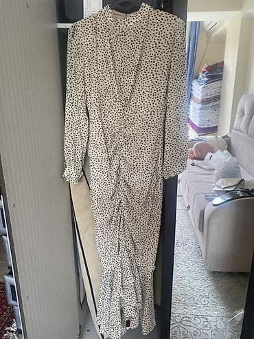 белый платье: Платье миди с принтом «горох». Одевала один раз - Цвет: молочный фон — 1